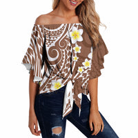 Plumeria With Brown Polynesian Tattoo Pattern Off Shoulder Wrap Waist Top LT05 - Polynesian Pride