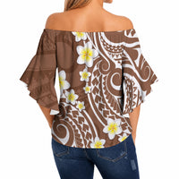 Plumeria With Brown Polynesian Tattoo Pattern Off Shoulder Wrap Waist Top LT05 - Polynesian Pride