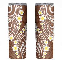 Plumeria With Brown Polynesian Tattoo Pattern Skinny Tumbler