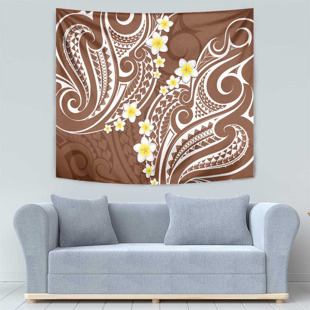 Plumeria With Brown Polynesian Tattoo Pattern Tapestry
