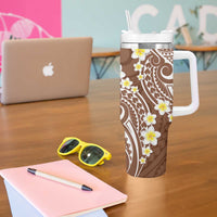 Plumeria With Brown Polynesian Tattoo Pattern Tumbler With Handle