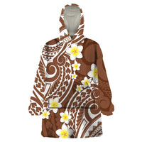 Plumeria With Brown Polynesian Tattoo Pattern Wearable Blanket Hoodie LT05 One Size Brown - Polynesian Pride