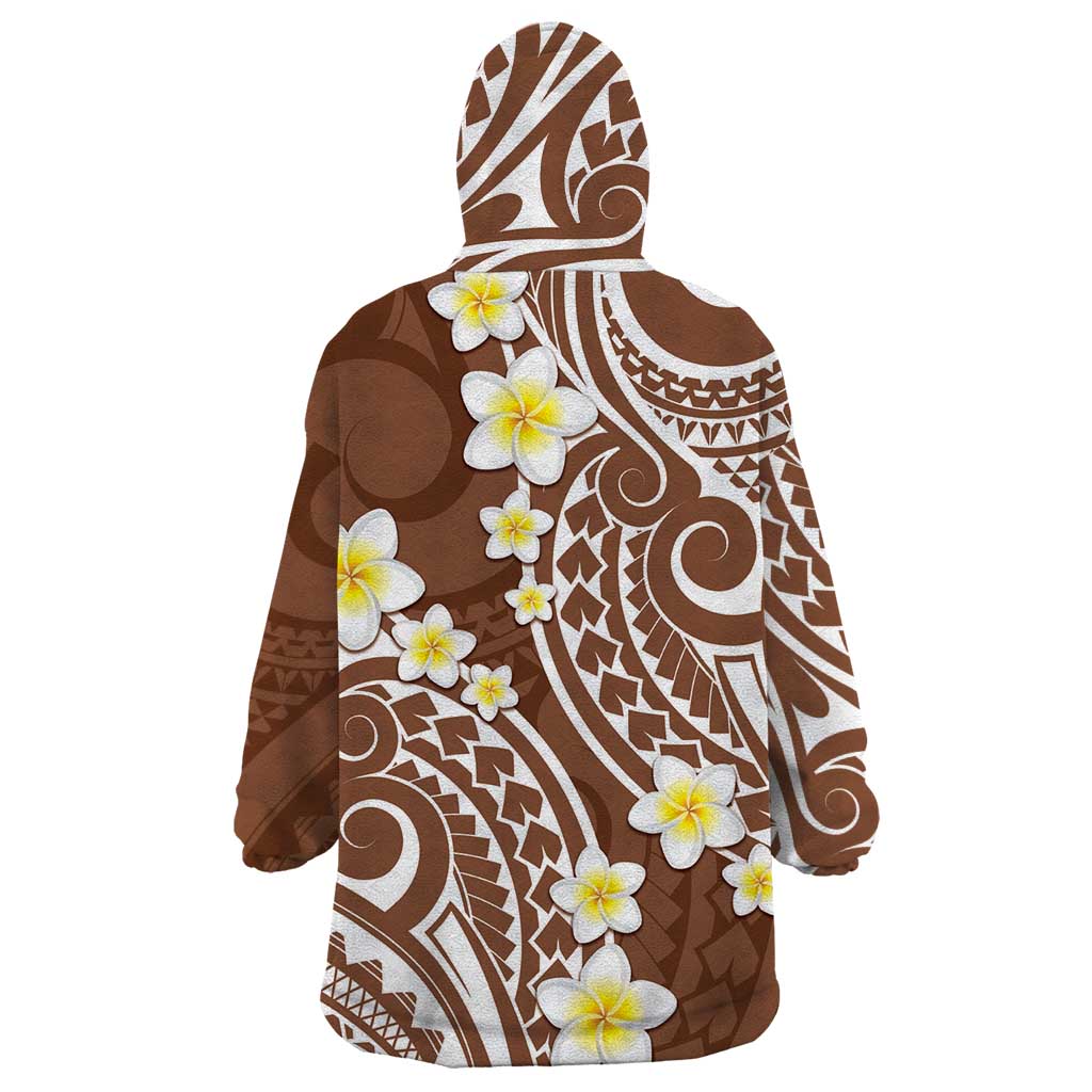 Plumeria With Brown Polynesian Tattoo Pattern Wearable Blanket Hoodie LT05 - Polynesian Pride