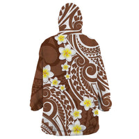 Plumeria With Brown Polynesian Tattoo Pattern Wearable Blanket Hoodie LT05 - Polynesian Pride