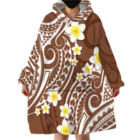 Plumeria With Brown Polynesian Tattoo Pattern Wearable Blanket Hoodie LT05 - Polynesian Pride