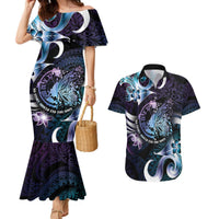 Personalised Polynesia Suicide Prevention Awareness Couples Matching Mermaid Dress and Hawaiian Shirt No Story Should End Too Soon LT05 Purple - Polynesian Pride