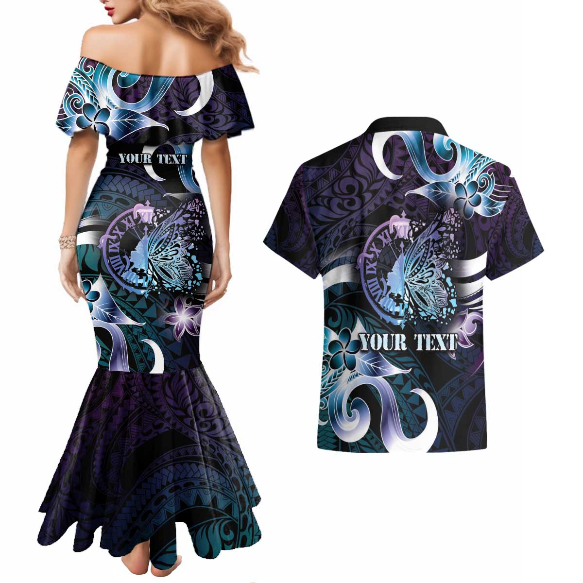 Personalised Polynesia Suicide Prevention Awareness Couples Matching Mermaid Dress and Hawaiian Shirt No Story Should End Too Soon LT05 - Polynesian Pride