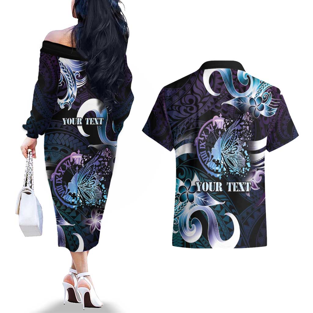 Personalised Polynesia Suicide Prevention Awareness Couples Matching Off The Shoulder Long Sleeve Dress and Hawaiian Shirt No Story Should End Too Soon LT05 - Polynesian Pride