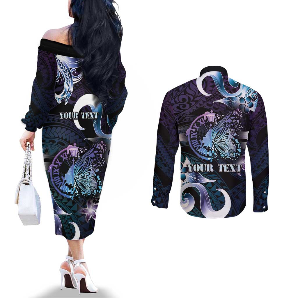 Personalised Polynesia Suicide Prevention Awareness Couples Matching Off The Shoulder Long Sleeve Dress and Long Sleeve Button Shirt No Story Should End Too Soon LT05 - Polynesian Pride
