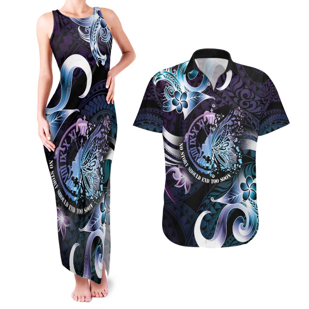 Personalised Polynesia Suicide Prevention Awareness Couples Matching Tank Maxi Dress and Hawaiian Shirt No Story Should End Too Soon LT05 Purple - Polynesian Pride