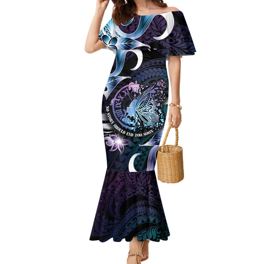 Personalised Polynesia Suicide Prevention Awareness Family Matching Mermaid Dress and Hawaiian Shirt No Story Should End Too Soon LT05 Mom's Dress Purple - Polynesian Pride