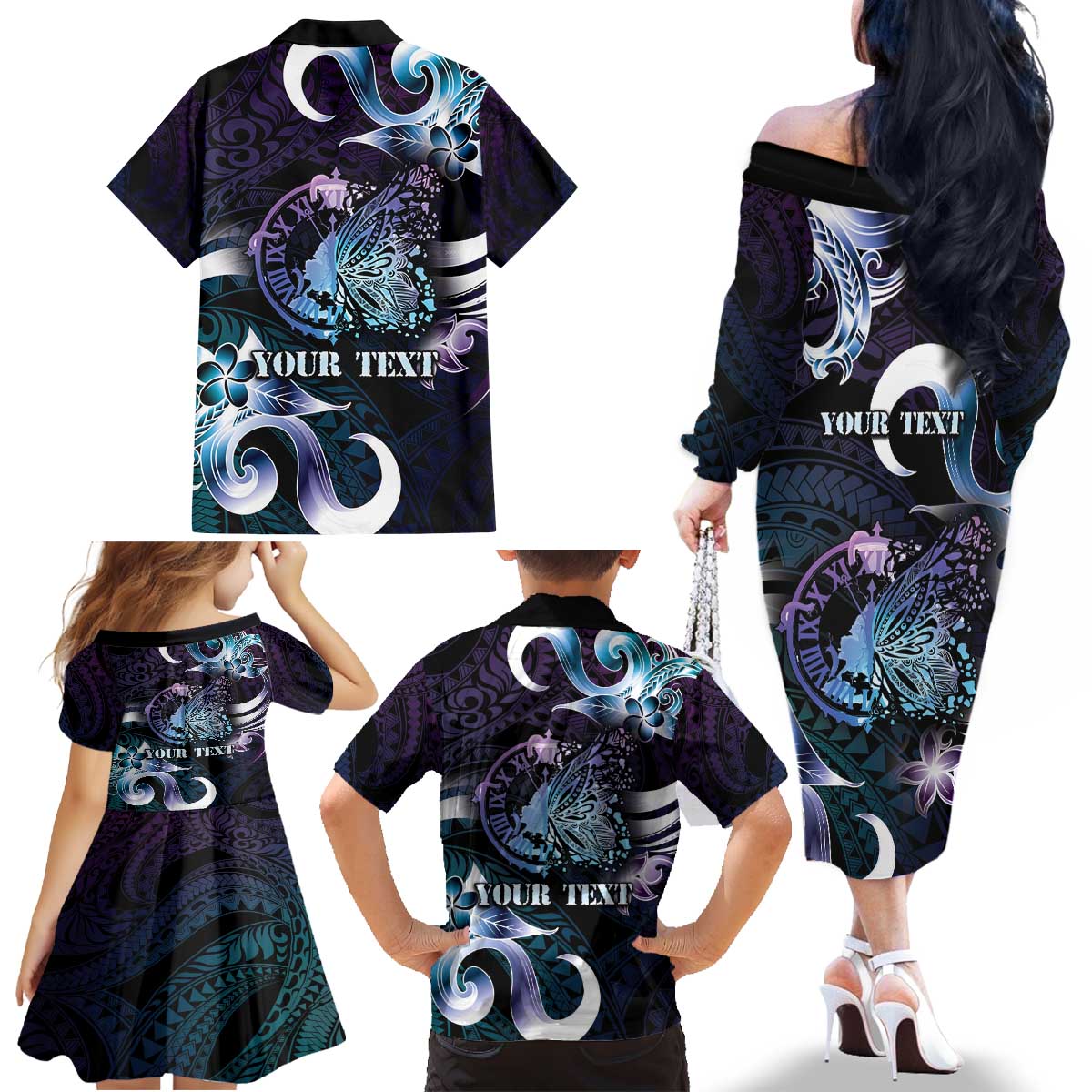 Personalised Polynesia Suicide Prevention Awareness Family Matching Off The Shoulder Long Sleeve Dress and Hawaiian Shirt No Story Should End Too Soon LT05 - Polynesian Pride