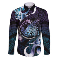 Personalised Polynesia Suicide Prevention Awareness Family Matching Off The Shoulder Long Sleeve Dress and Hawaiian Shirt No Story Should End Too Soon LT05 Dad's Shirt - Long Sleeve Purple - Polynesian Pride