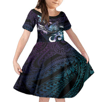 Personalised Polynesia Suicide Prevention Awareness Family Matching Off Shoulder Maxi Dress and Hawaiian Shirt No Story Should End Too Soon LT05 Daughter's Dress Purple - Polynesian Pride