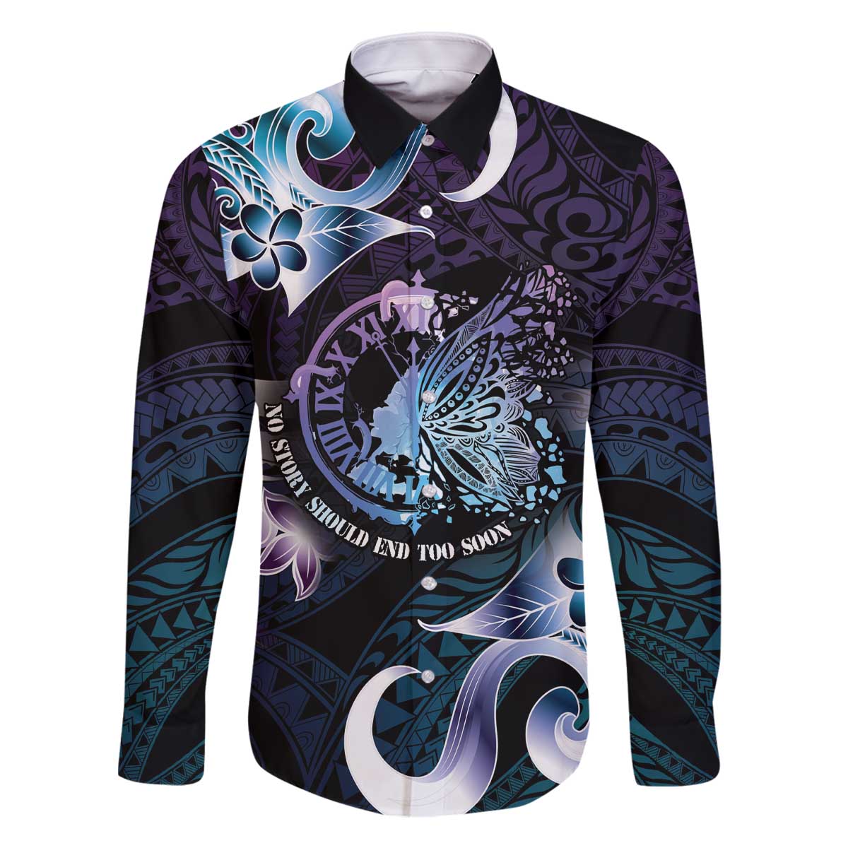 Personalised Polynesia Suicide Prevention Awareness Family Matching Off Shoulder Short Dress and Hawaiian Shirt No Story Should End Too Soon LT05 Dad's Shirt - Long Sleeve Purple - Polynesian Pride