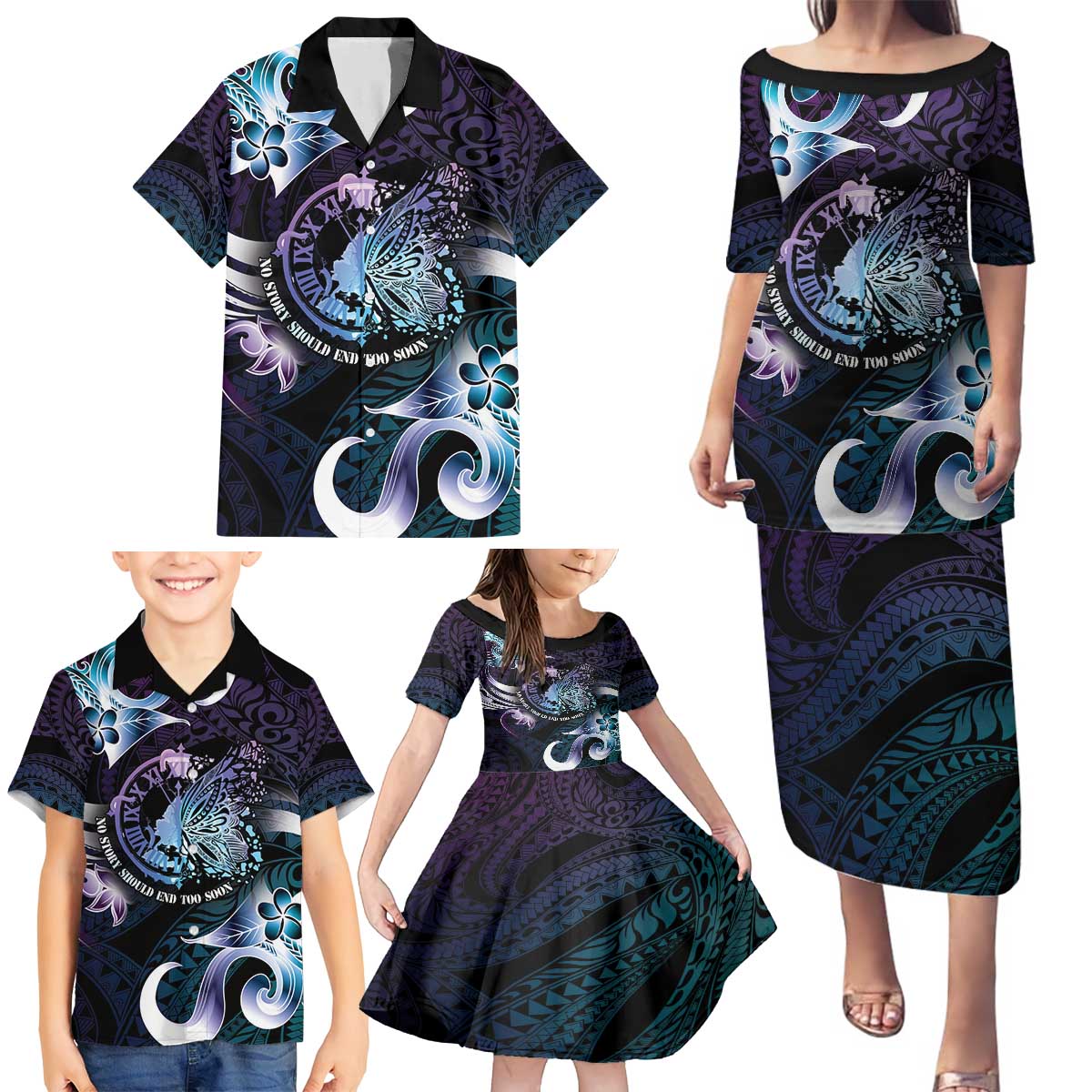 Personalised Polynesia Suicide Prevention Awareness Family Matching Puletasi and Hawaiian Shirt No Story Should End Too Soon LT05 - Polynesian Pride