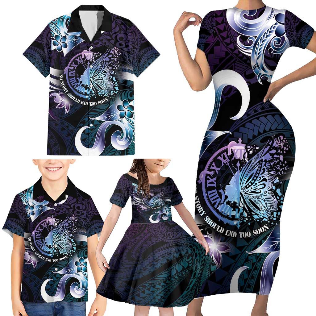 Personalised Polynesia Suicide Prevention Awareness Family Matching Short Sleeve Bodycon Dress and Hawaiian Shirt No Story Should End Too Soon LT05 - Polynesian Pride