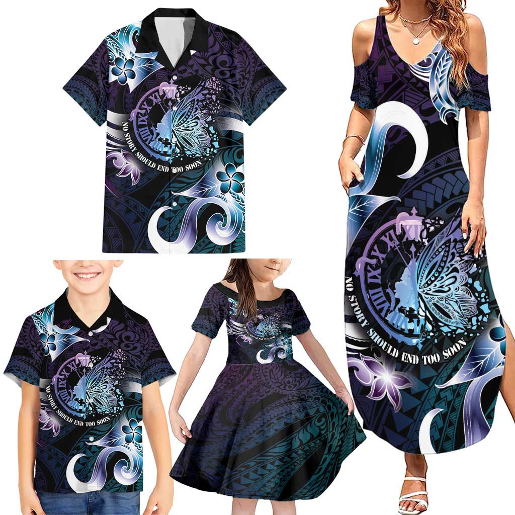 Personalised Polynesia Suicide Prevention Awareness Family Matching Summer Maxi Dress and Hawaiian Shirt No Story Should End Too Soon LT05 - Polynesian Pride