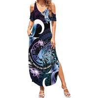 Personalised Polynesia Suicide Prevention Awareness Family Matching Summer Maxi Dress and Hawaiian Shirt No Story Should End Too Soon LT05 Mom's Dress Purple - Polynesian Pride