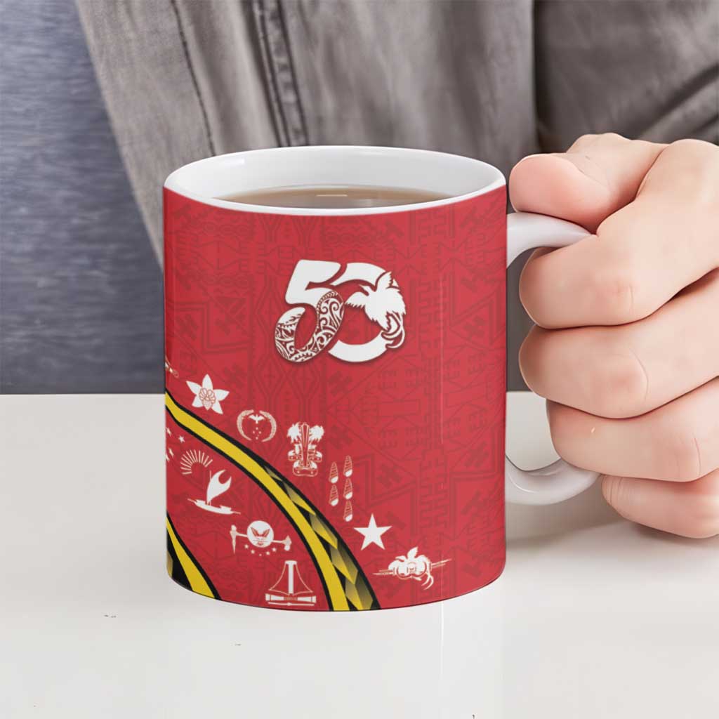Papua New Guinea 50th Independence Anniversary Ceramic Mug Special Style Red Version - Polynesian Pride