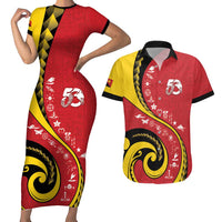 Papua New Guinea 50th Independence Anniversary Couples Matching Short Sleeve Bodycon Dress and Hawaiian Shirt Special Style Red Version LT05 Red - Polynesian Pride