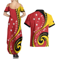 Papua New Guinea 50th Independence Anniversary Couples Matching Summer Maxi Dress and Hawaiian Shirt Special Style Red Version LT05 - Polynesian Pride