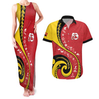 Papua New Guinea 50th Independence Anniversary Couples Matching Tank Maxi Dress and Hawaiian Shirt Special Style Red Version LT05 Red - Polynesian Pride