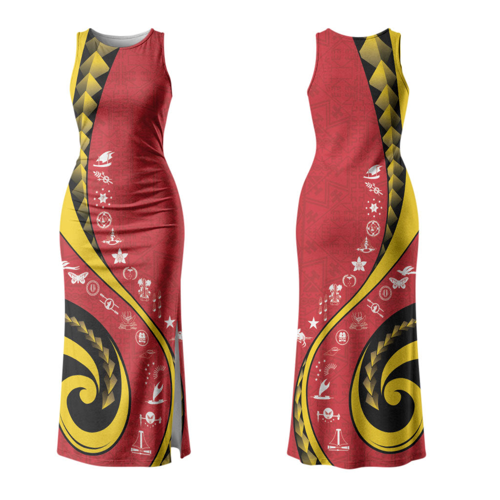 Papua New Guinea Independence Couples Matching Tank Maxi Dress and Long Sleeve Button Shirt Special Style Red Version LT05 - Polynesian Pride