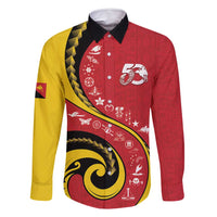 Papua New Guinea 50th Independence Anniversary Family Matching Long Sleeve Bodycon Dress and Hawaiian Shirt Special Style Red Version LT05 Dad's Shirt - Long Sleeve Red - Polynesian Pride