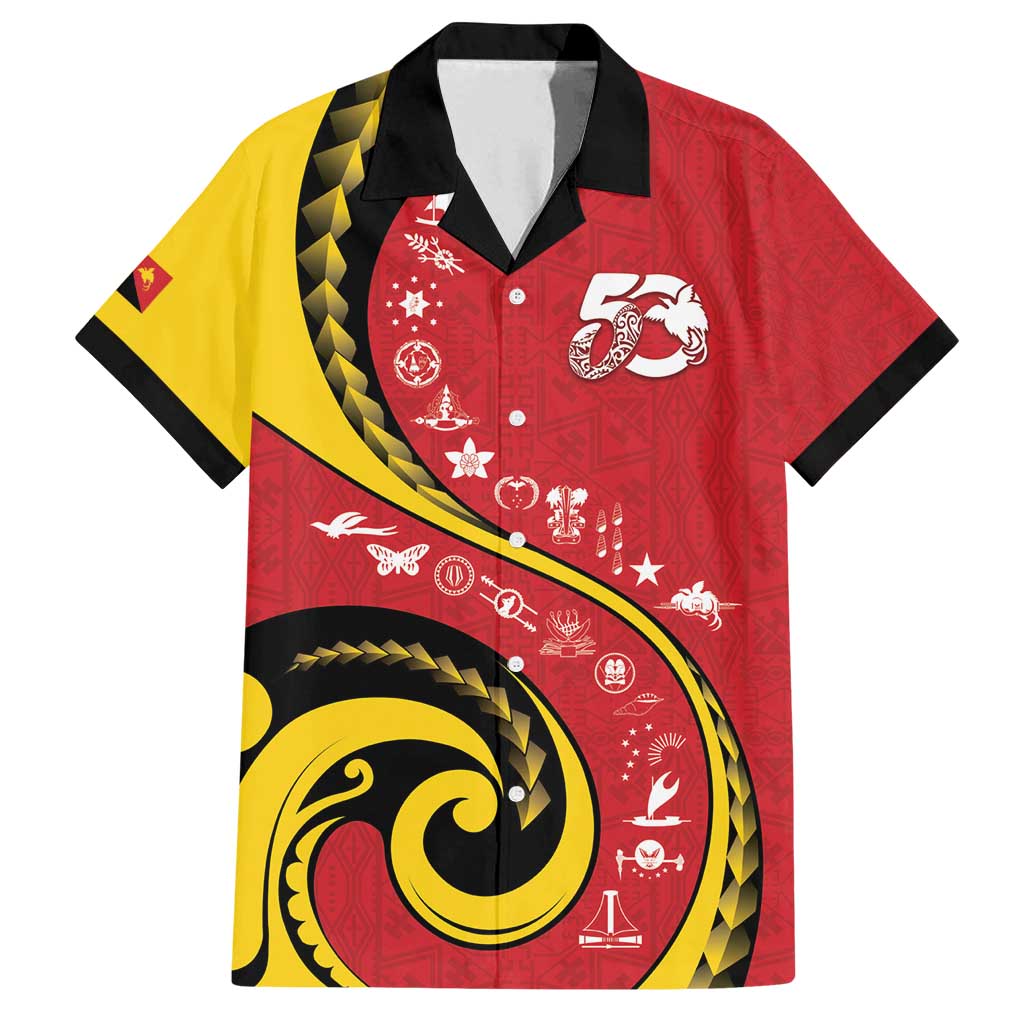 Papua New Guinea 50th Independence Anniversary Family Matching Off Shoulder Maxi Dress and Hawaiian Shirt Special Style Red Version LT05 Dad's Shirt - Short Sleeve Red - Polynesian Pride