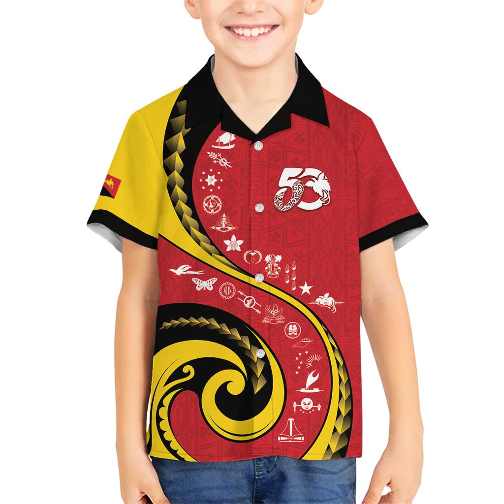 Papua New Guinea 50th Independence Anniversary Family Matching Off Shoulder Maxi Dress and Hawaiian Shirt Special Style Red Version LT05 Son's Shirt Red - Polynesian Pride