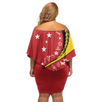 Papua New Guinea 50th Independence Anniversary Family Matching Off Shoulder Short Dress and Hawaiian Shirt Special Style Red Version LT05 - Polynesian Pride
