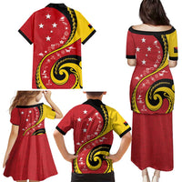 Papua New Guinea 50th Independence Anniversary Family Matching Puletasi and Hawaiian Shirt Special Style Red Version LT05 - Polynesian Pride