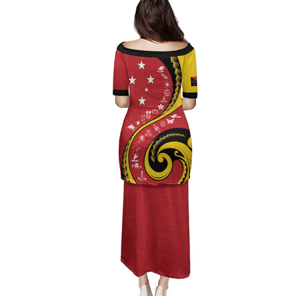 Papua New Guinea 50th Independence Anniversary Family Matching Puletasi and Hawaiian Shirt Special Style Red Version LT05 - Polynesian Pride