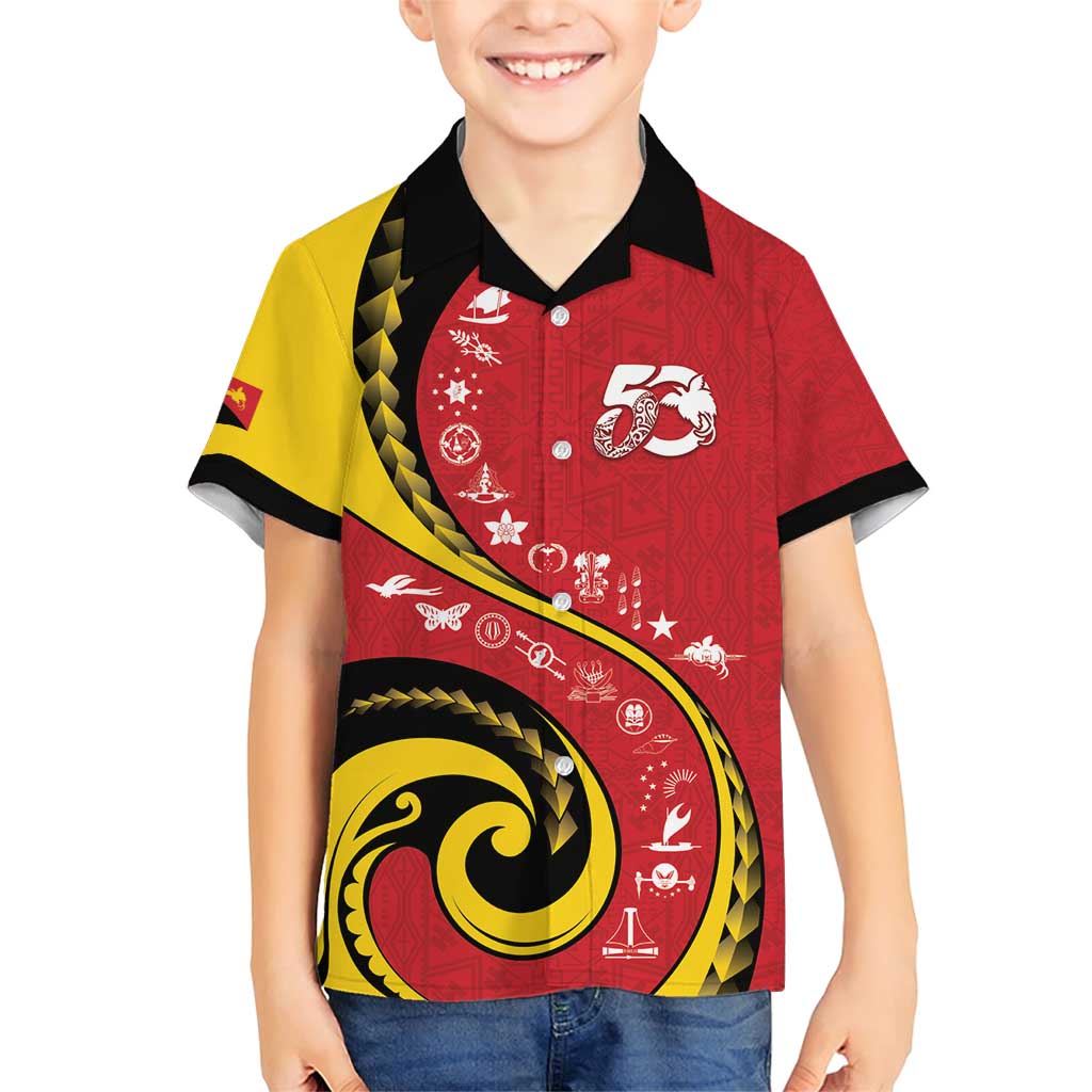 Papua New Guinea 50th Independence Anniversary Family Matching Short Sleeve Bodycon Dress and Hawaiian Shirt Special Style Red Version LT05 Son's Shirt Red - Polynesian Pride