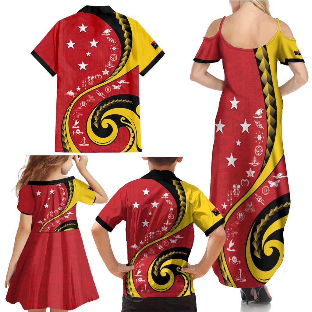 Papua New Guinea 50th Independence Anniversary Family Matching Summer Maxi Dress and Hawaiian Shirt Special Style Red Version LT05 - Polynesian Pride