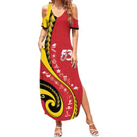 Papua New Guinea 50th Independence Anniversary Family Matching Summer Maxi Dress and Hawaiian Shirt Special Style Red Version LT05 Mom's Dress Red - Polynesian Pride