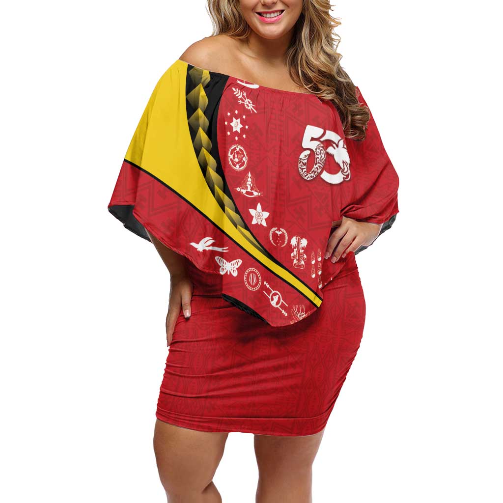 Papua New Guinea 50th Independence Anniversary Off Shoulder Short Dress Special Style Red Version - Polynesian Pride