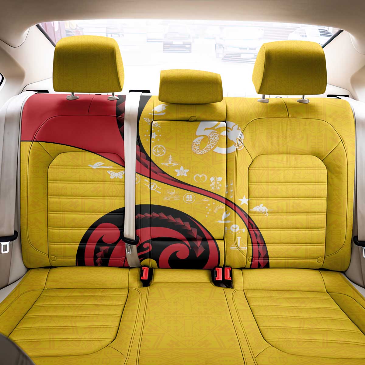Papua New Guinea 50th Independence Anniversary Back Car Seat Cover Special Style Yellow Version - Polynesian Pride