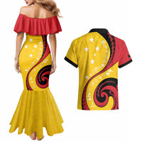 Papua New Guinea 50th Independence Anniversary Couples Matching Mermaid Dress and Hawaiian Shirt Special Style Yellow Version LT05 - Polynesian Pride