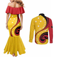Papua New Guinea 50th Independence Anniversary Couples Matching Mermaid Dress and Long Sleeve Button Shirt Special Style Yellow Version LT05 - Polynesian Pride