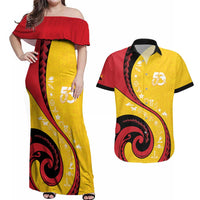 Papua New Guinea 50th Independence Anniversary Couples Matching Off Shoulder Maxi Dress and Hawaiian Shirt Special Style Yellow Version LT05 Yellow - Polynesian Pride