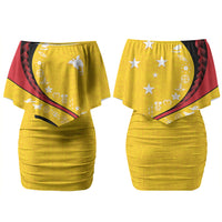 Papua New Guinea Independence Couples Matching Off Shoulder Short Dress and Long Sleeve Button Shirt Special Style Yellow Version LT05 - Polynesian Pride