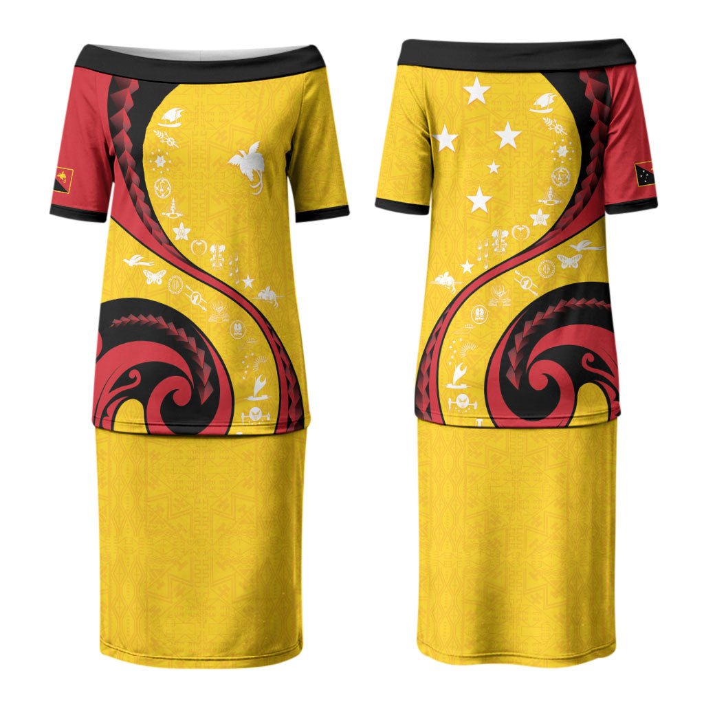 Papua New Guinea Independence Couples Matching Puletasi and Long Sleeve Button Shirt Special Style Yellow Version LT05 - Polynesian Pride