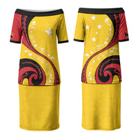 Papua New Guinea Independence Couples Matching Puletasi and Long Sleeve Button Shirt Special Style Yellow Version LT05 - Polynesian Pride