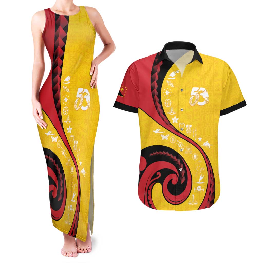 Papua New Guinea 50th Independence Anniversary Couples Matching Tank Maxi Dress and Hawaiian Shirt Special Style Yellow Version LT05 Yellow - Polynesian Pride