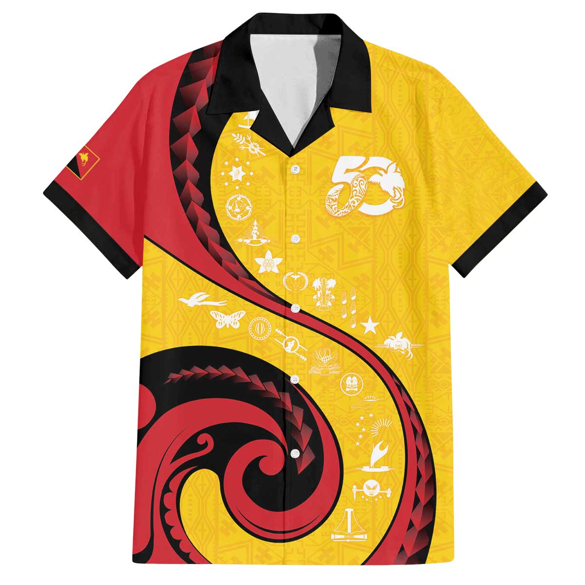 Papua New Guinea 50th Independence Anniversary Family Matching Off The Shoulder Long Sleeve Dress and Hawaiian Shirt Special Style Yellow Version LT05 Dad's Shirt - Short Sleeve Yellow - Polynesian Pride