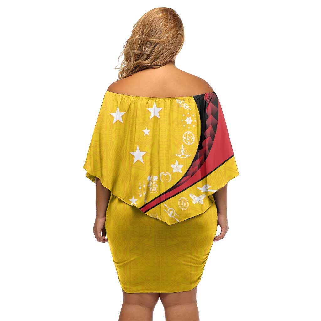 Papua New Guinea 50th Independence Anniversary Family Matching Off Shoulder Short Dress and Hawaiian Shirt Special Style Yellow Version LT05 - Polynesian Pride