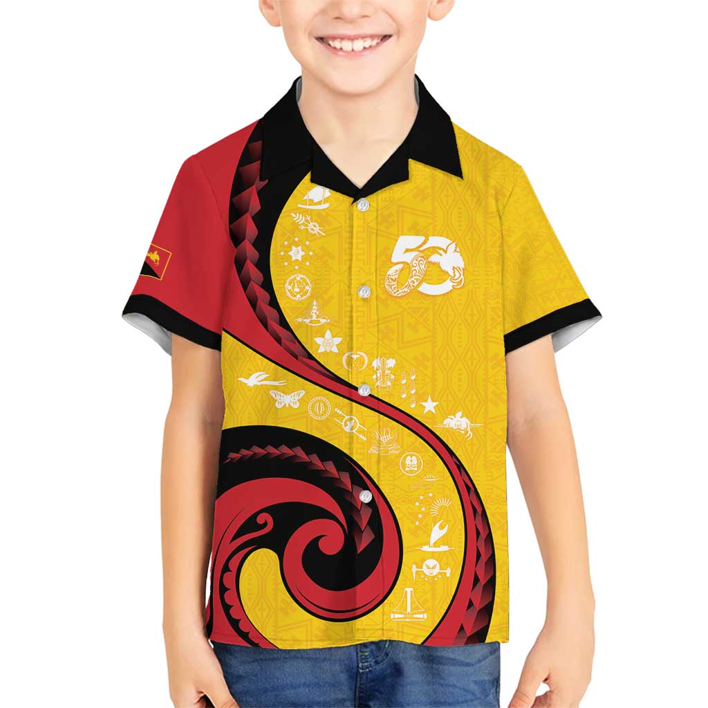 Papua New Guinea 50th Independence Anniversary Family Matching Puletasi and Hawaiian Shirt Special Style Yellow Version LT05 Son's Shirt Yellow - Polynesian Pride