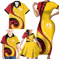 Papua New Guinea 50th Independence Anniversary Family Matching Short Sleeve Bodycon Dress and Hawaiian Shirt Special Style Yellow Version LT05 - Polynesian Pride